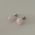DUPIN 小众设计正圆形粉色天然石耳钉女925纯银小巧圆球水晶耳饰