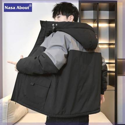 NASA联名连帽羽绒服男冬季潮牌白鸭绒美式工装简约百搭款情侣同款