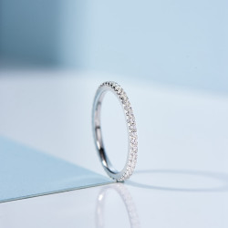 简约万能搭配款极细满圈满钻排钻戒指女925银手镶高碳钻镀18K白金