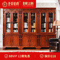 奢华欧式书桌书柜组合转角实木书橱带门雕花美式红橡木书房家具
