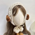 韩国秋冬季ins针织耳罩保暖女冬季复古耳套毛球系带毛线耳罩发带