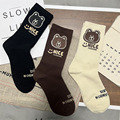 23秋冬新款韩国袜子女个性潮袜卡通毛毡小熊头字母笑脸堆堆中筒袜