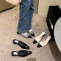 GG。小香风包头半拖鞋女2024年夏季新款法式时尚外穿粗跟中跟凉拖