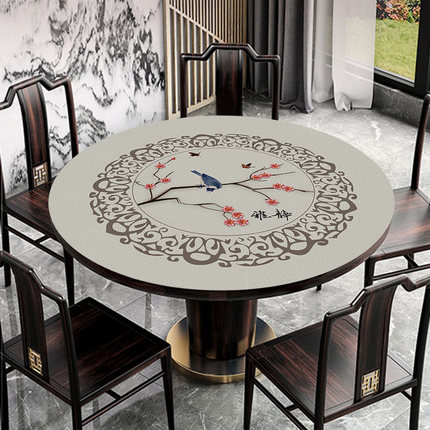新中式皮革圆桌桌布防水防油免洗家用圆形餐桌布台布餐布桌垫轻奢
