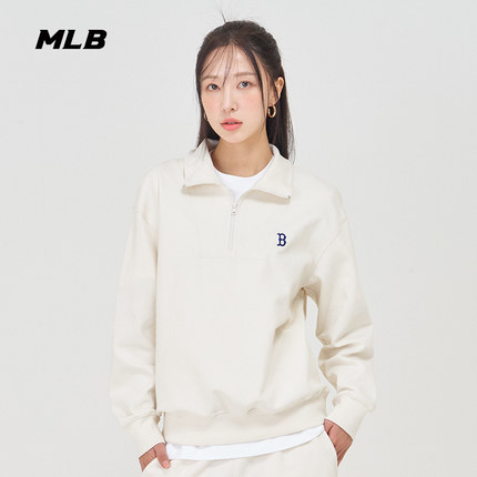 MLB官方男女情侣基础款纯色百搭卫衣立领运动休闲24春季新款MTB02