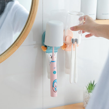 T牙刷架置物架套装塑料多功能家用情侣免打孔卫生间挤牙膏器