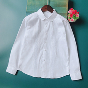 女童白衬衣长袖纯棉加绒加厚保暖打底衫中大童小学生校服白色衬衫