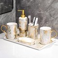 卫浴五六件套装刷牙杯北欧式陶瓷轻奢浴室洗手液瓶洗漱用品肥皂碟
