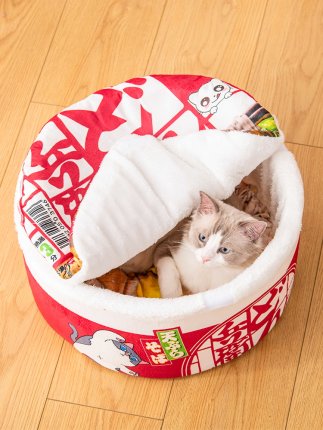 日式网红猫窝泡面桶狗窝冬季保暖封闭式可拆洗猫咪睡袋屋猫床垫子