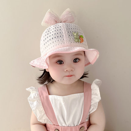 女宝宝帽子夏季薄款小女孩婴儿遮阳帽网眼春夏公主女童防晒渔夫帽