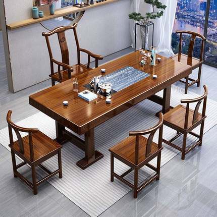 新款新中式实木大板茶桌椅组合简约茶几现代泡套装客厅家用办公茶