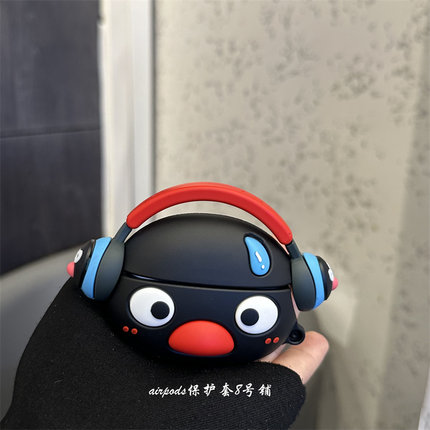 可爱黑色音乐企鹅适用苹果无线蓝牙airpods pro1代2代3代耳机保护套