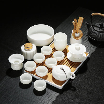 德化高档羊脂玉汉白瓷功夫茶具套装家用精美办公茶艺盖碗杯泡茶壶
