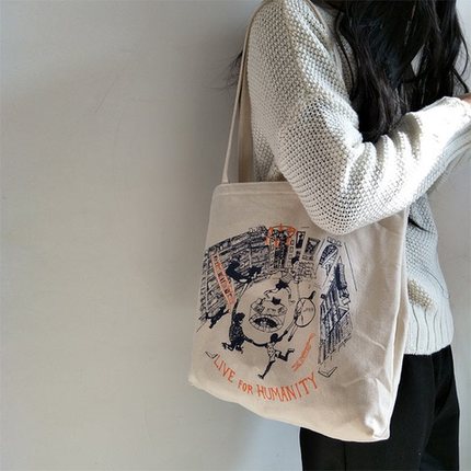 原宿女新款版权一件大容量帆布包日韩漫画包包单肩女包包ins