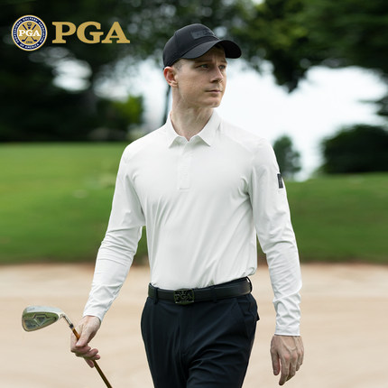 美国PGA 高尔夫服装男士春夏长袖T恤无缝衣领男装衣服运动polo衫