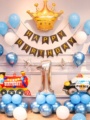 儿童男女孩宝宝周岁卡通汽车主题生日装饰场景布置气球背景墙套餐