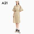 A21女装气质连衣裙女夏季新品中袖收腰时尚风衣式中长连衣裙