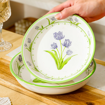 小清新陶瓷盘子菜盘家用2024新款餐盘高级感深盘碟子碗碟餐具套装