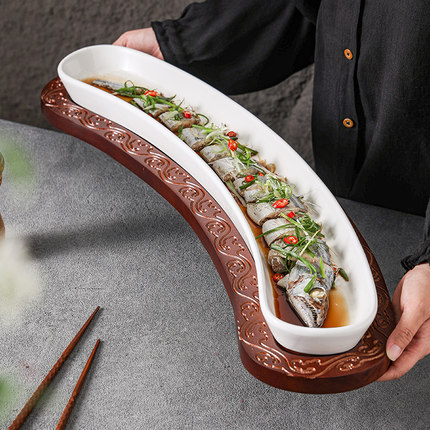 创意酒店意境餐具1米陶瓷超大号刀鱼带鱼鳗鱼盘会所商用长条盘子