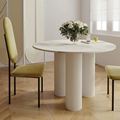 北欧轻奢岩板餐桌简约圆桌直径一1米小户型家用奶油风罗马柱圆形
