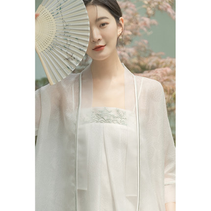 山有色中国风复古女夏季茶服中式改良汉服汉元素两件套绣花连衣裙