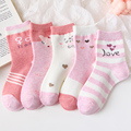 女童袜子粉色纯棉春秋薄款学生宝宝中大童小童女孩可爱儿童中筒袜