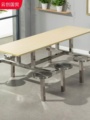 厂家不锈钢食堂餐桌椅组合4人6人8学校学生员工厂连体餐桌圆凳椅