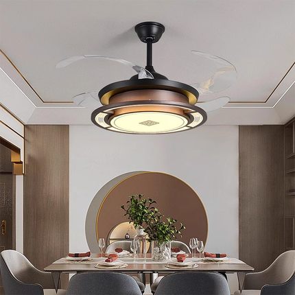 新中式餐厅灯隐形LED客厅风扇灯简约电扇灯家用主卧室静音吊扇灯