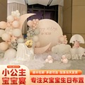 女宝宝婴儿生日装饰粉色主题场景布置百日满月一周岁宴气球kt板