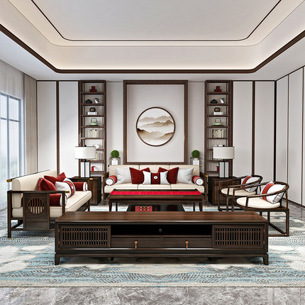 新中式全实木沙发组合现代简约大户型轻奢别墅木质客厅沙发套装