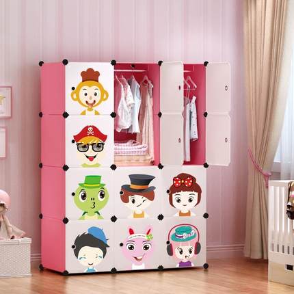 儿童简易衣柜卡通宝宝婴儿组装布艺塑料收纳储物柜简约现代经济型