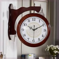 爱时达双面挂钟两面钟表客厅欧式美式实木表田园创意现代简约壁钟