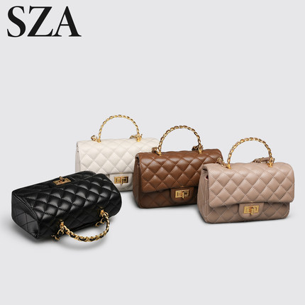 SZA小香风菱格链条包女2023新款时尚手提包高级感百搭斜挎小方包