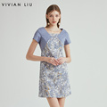 VIVIAN LIU R2324111夏女装新款棉田园小碎花法式半袖连衣裙