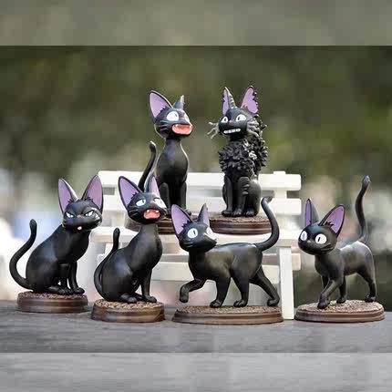 日漫系列可爱黑猫吉吉盲盒摆件卡哇伊玩偶调皮底座款猫咪装饰模型