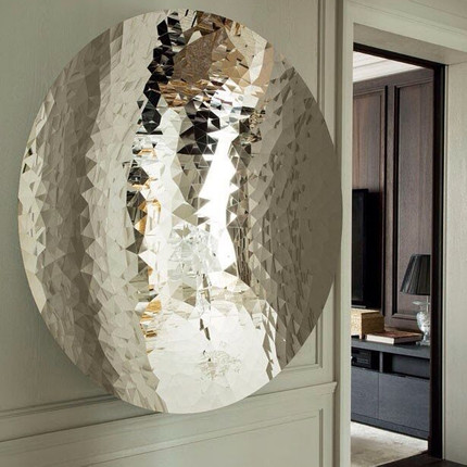 空间不锈钢锻造圆形凹凸镜艺术装置酒店样板房镜面亮面墙面壁饰
