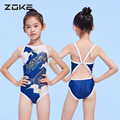 洲克儿童泳衣女童女孩中大童游泳衣速干专业连体zoke训练比赛运动