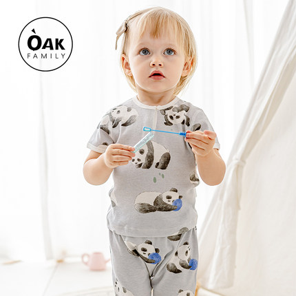 Oak Family儿童短袖套装2024新款夏季莫代尔薄款男女宝宝t恤裤子