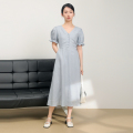 AIRIQI 夏季新款设计感连衣裙法式优雅收腰短袖长裙女AH32LQ748