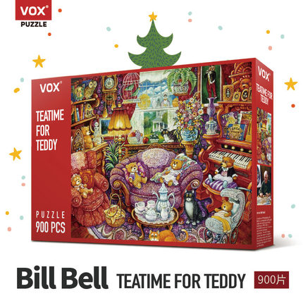 VOX拼图成年900片减压Bill Bell泰迪下午茶猫狗圣诞狂欢冬灯礼物
