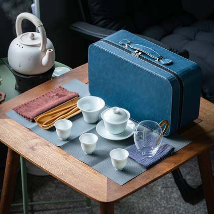 旅行茶具套装便携式羊脂玉茶艺教学功夫茶具陶瓷甜白瓷户外一盖碗