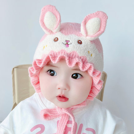婴儿帽子秋冬季公主女宝宝针织毛线帽可爱超萌婴幼儿女童护耳帽潮