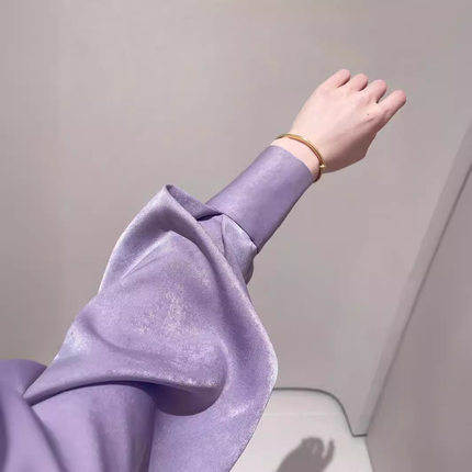 法式高级感紫色缎面泡泡袖衬衫女2024年早春新款气质优雅垂感衬衣
