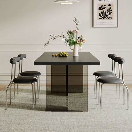 亚克力岩板餐桌纯黑轻奢现代简约网红小户型下挂长方形悬浮桌子