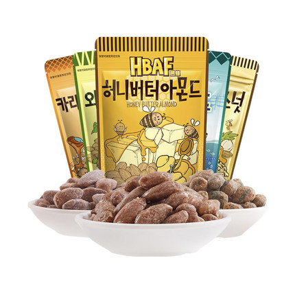 hbaf芭蜂蜂蜜黄油扁桃仁量贩装韩国进口巴旦木芥末味坚果休闲零食