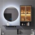 卫生间智能镜柜单独挂墙式浴室圆形镜子带灯置物架实木收纳壁挂柜