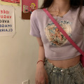 短袖t恤女2024夏季新款韩版修身高腰露脐学生短款上衣潮外贸女装