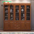 新中式实木书柜家用落地带玻璃门置物架现代简约收纳柜展示储物柜