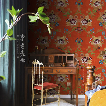 乾隆古典复古红色中国风壁纸新中式墙纸沙发背景墙定制壁画墙布