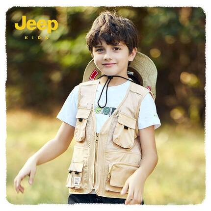 Jeep童装儿童马甲2023夏季新款舒适透气男女童外穿休闲工装背心潮